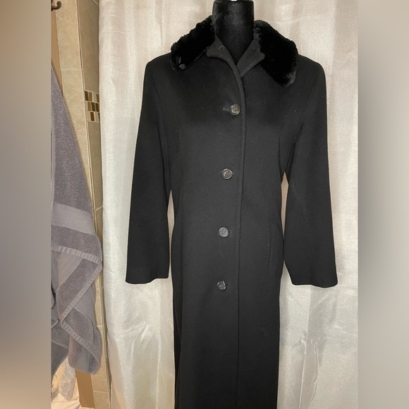 VTG Calvin Klein Made in USA, Runway 100% Merino wool fur collar Coat Size USA 6 - Picture 1 of 13
